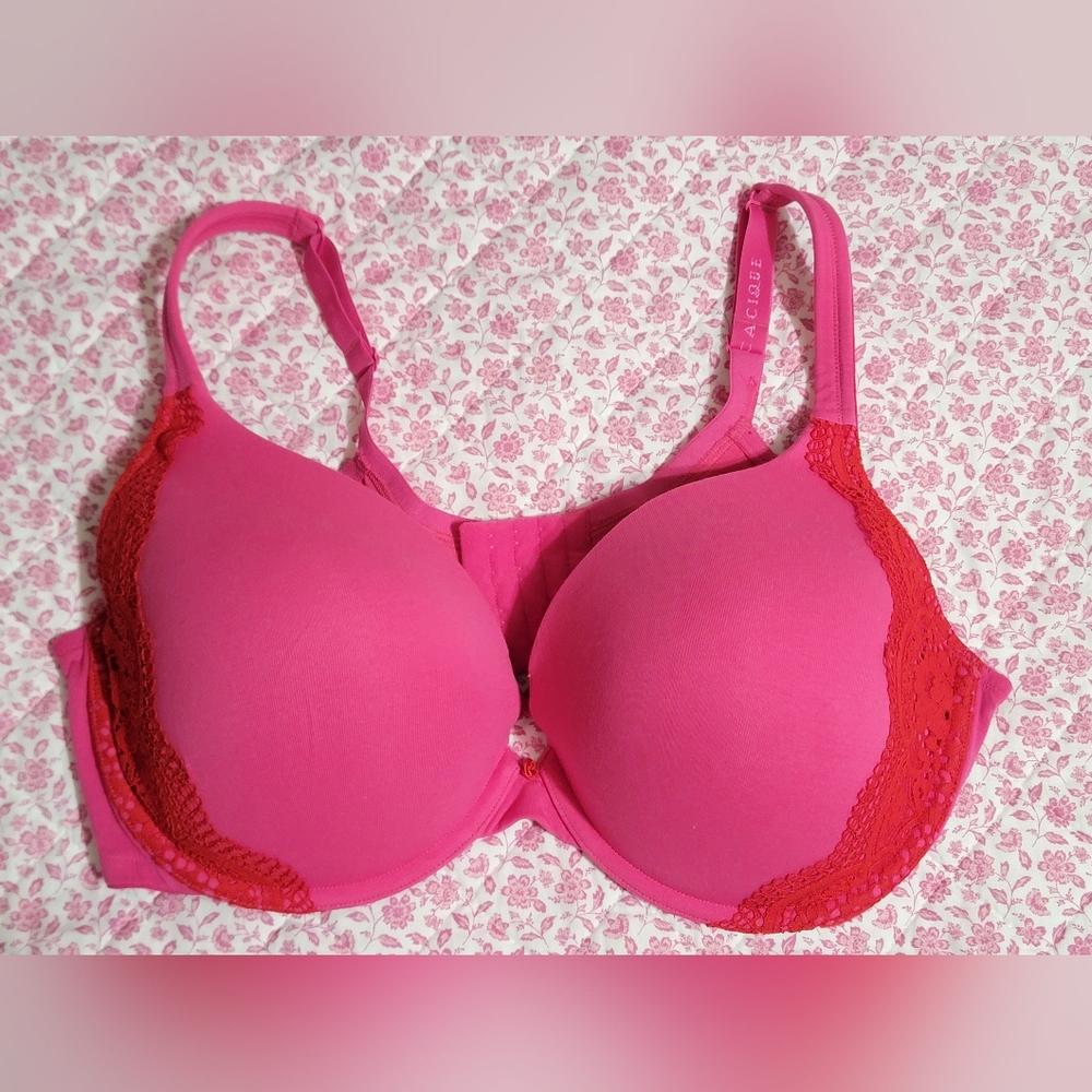 CACIQUE 44DDD Hot Pink and Red Lace Full Support Bra With Underwire